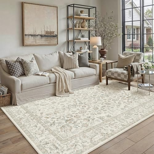 PureCozy Teppich Wohnzimmer 160x230cm Waschbarer Teppiche, Teebraun | Weicher Kurzflor, Rutschfest, Pflegeleicht, Vintage Carpet, Schlafzimmer, Esszimmer, Büro ,Kinderzimmer