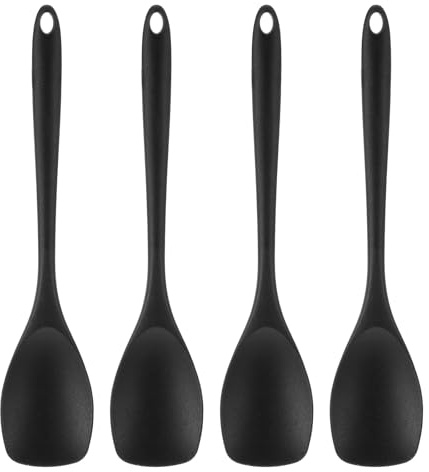 HJZHII 4 Stk Kochlöffel, 27cm Rührlöffel Silikon Kochlöffel Servierlöffel | Silikonlöffel Antihaft Langen Griff Silikonlöffel Rührlöffel Küchenutensilien Küchenhelfer für Kochen Backen Rühren