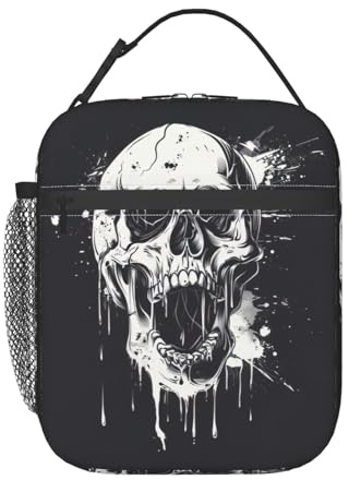 UVBDF Bolsa térmica de almuerzo con estampado de calavera de fantasma, bolsa térmica portátil, bolsa de almuerzo aislada para mantener alimentos fríos y calientes