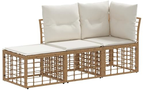 vidaXL Outdoor-Sofagarnitur mit Kissen 3 pcs Natur Polyester, Patio-Sitzgruppe, wetterfestes Möbelset, modulare Couch, Gartensitz, Lounge-Möbel