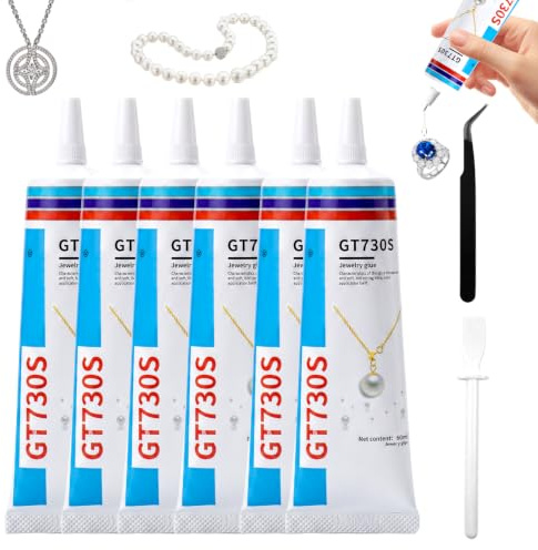6 stycken 60 ml smyckeslim extra starkt transparent, vattentät | Med precisionsspetsar, pincetter och stavar, pyssellim för smyckesstenar, pärlor, ring, glitter och reparationer