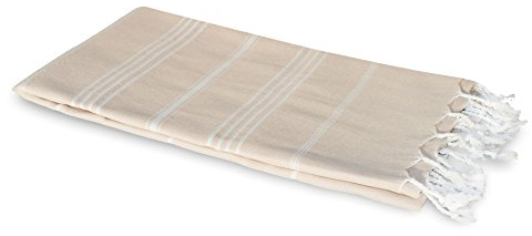 Carenesse Hamamtuch Sultan 100 x 170 cm beige I Extra breites Hamam Handtuch 100% saugfähige Baumwolle mit feinen Streifen I Schnelltrocknendes Pestemal/Fouta I Saunahandtuch