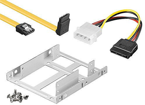 baytronic Einbauset doppelter Einbaurahmen für 2X 2,5 Festplatten/SSD's auf 3,5 Adapter Mounting Frame Halterung Schienen inkl. 30cm SATA Kabel gewinkelt gedreht + 4Pin Sata Adapter