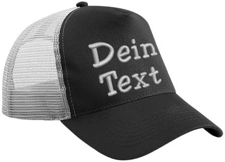Nashville print factory Trucker Snapback Cap Bestickt mit Wunschtext Name Stickerei Wunschstickerei Mütze Basecap (Black/Light Grey)