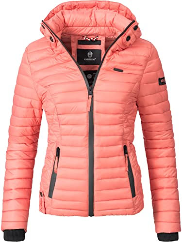 MARIKOO leichte Damen Übergangsjacke kurz mitteldick gefütterte Steppjacke mit Kapuze Samtpfote Coral Gr. S