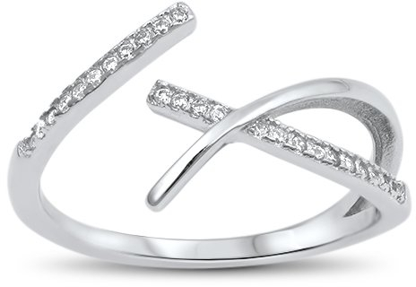 Damen Ring 925 Sterling Silber Zirkonia Criss Cross