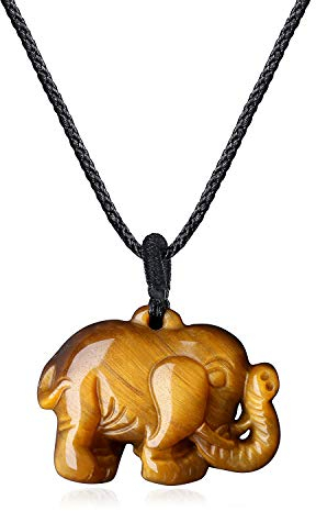 COAI Geschenkideen Unisex Halskette mit Elefant Anhänger aus Tigerauge Lucky Cute Elefant Niedlicher Elefant Anhänger