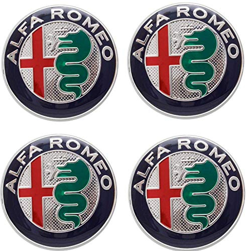 4 Tappi Adesivi Coprimozzo 50mm Compatibili con Alfa Romeo 147 156 GT Giulia MY 2016 Mito Green Cerchi Lega Ruota Coppette