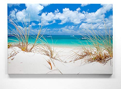 Atemberaubendes Leinwand-Bild Strand Australien Whitsundays - als 200x150cm großes XXL Wandbild, toll als Hintergrund & Deko für Wohnzimmer & Schlafzimmer. Fertig aufgespannt auf 4cm Holz-Keilrahmen