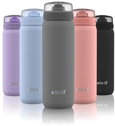 Ello Cooper 22oz Stainless Steel Water Bottle with Straw and Carry Handle, Double Walled and Vacuum Insulated Metal, Leak Proof Locking Lid with Soft Silicone Spout, Reusable, BPA Free, Grey