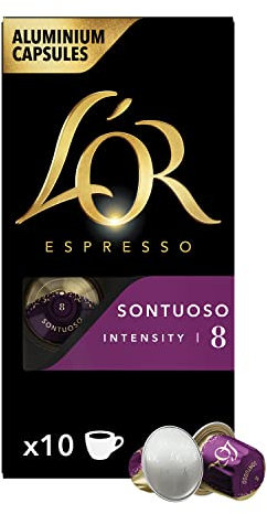 L'Or Espresso Café Sontuoso - Intensité 8 - Capsules en Aluminium Compatibles avec les Machines Nespresso®* (10 capsules)