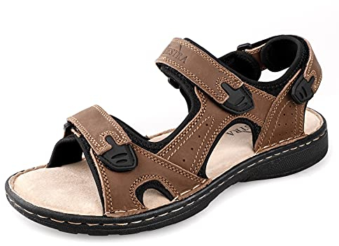 TIESTRA Sandales en Cuir pour Hommes,Coupe Large,Chaussures de Randonnée et D'alpinisme,Sandales Sportives D'extérieur à Bout Ouvert,Chaussures D'été Confortables et Souples pour la Plage