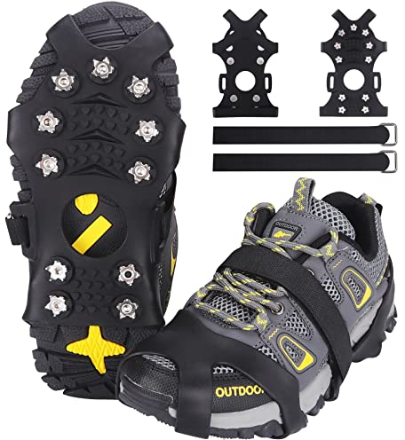 Rajvia Schuhspikes, Schuhkrallen, Steigeisen grödel für Bergschuhe, Spikes für Schuhe, Eisspikes Schneeketten Schuhe, mit 11 Edelstahl Zähne Spike für Schuhe Winter (L)