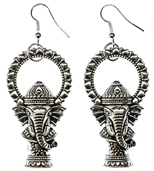 Miniblings Ganesha Elefanten Ohrringe - Handmade Modeschmuck I Elefant Zoo Tier Zootier Indien Yoga Shanto Om silber - Ohrhänger Ohrschmuck