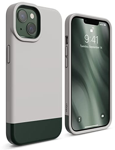 elago Glide Case Kompatibel mit iPhone 13 Hülle (6,1), Schützende Dünne TPU-Hülle, Stoßfest, Verbesserter Kameraschutz, Kratzfest, Einfaches und Einzigartiges Design (Taupe/Dunkelgrün)