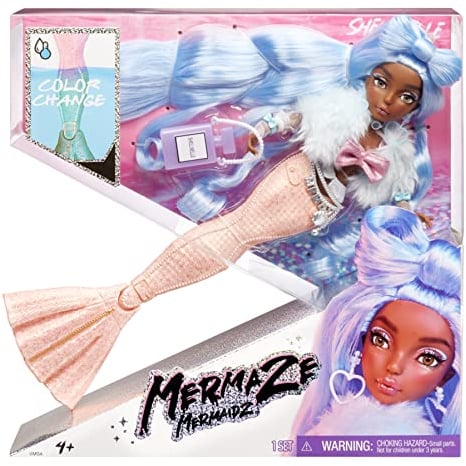 MGA Entertainment Mermaidz SHELLNELLE Meerjungfrauen Puppe mit Farbwechsel & Blauen Haaren Inklusive Outfit & Zubehör Voll beweglich Zum Sammeln Für Kinder ab 4 Jahren 580829