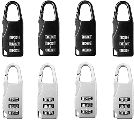 Bymivofun 8 piezas Candado de Combinación, Mini Candado, Candado de Combinación de 3 Dígitos, para Maletas De Viaje, Mochilas, Casilleros, Estuche para Equipaje (Blanco, Negro)