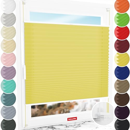 Schuette® Plissee ohne Bohren ● Premium Kollektion: Summer Time (Gelb) ● 70x200cm (Breite x Höhe) ● Suprafix Faltrollo Klemmfix 2.0 Rollo ● 60 Sekunden Plisseerollo Montage inkl. Video