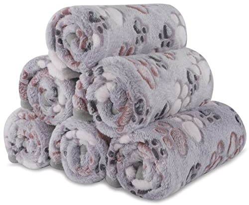 BVAGSS 6 Stück Kleine Flauschige Hundedecke, Weich mit Fleece Flanell Haustier Decken für Kleine Mittlere Hunde Katzen Warmer und bequemer Schlaf XH075 (60 x 40 cm, Grau)