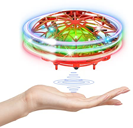 Kizmyee UFO Mini-Drohne, handgesteuerte Flugdrohne, LED-Lichter, Infrarot-Induktion, handgesteuertes, wiederaufladbares Flugspielzeug