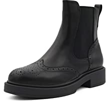 QUEEN HELENA Stivali Chelsea Stivaletti Bassi con Tacco Plateau Casual Donna X27-179 (Nero, Numeric_37)