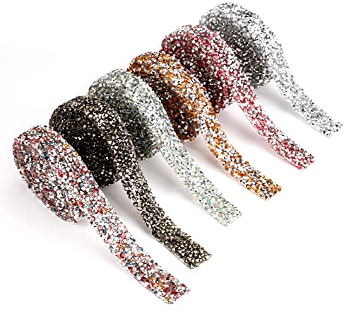 6 Rollen Harz Diamant Band Kristall Strassband Funkelndes 1,5 cm Breit Glitzerband Klebend Selbstklebende,klebeband Glitzer DIY Dekoration, Bling Strasssteine Band Rolle Für Dekorative Kleidung