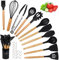 Onezebra Utensilios de Cocina, 22 piezas de Silicona, Set Resistente al Calor sin BPA Con mango de madera - 10 Ganchos en Forma de ''S'', Aptos para el Lavavajillas Negro