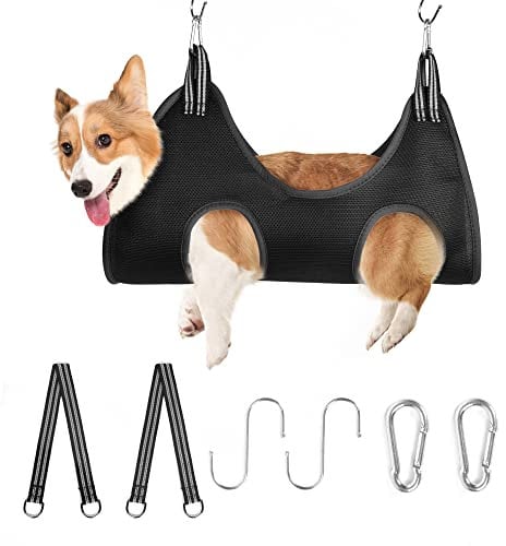Autrucker Pet Grooming Hammock, Cat Grooming Hammock, Dog Grooming Hammock Kit, Pet Nail Trimming Harness, Pet Bathing Shower Supplies, Dog Grooming Sling (S, Black)