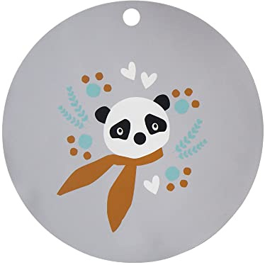 kikadu Silikon Platzset Panda Silber Grau - Kindergeschirr, BPA-frei, mit niedlichen Aufdrucken, Durchmesser 38cm