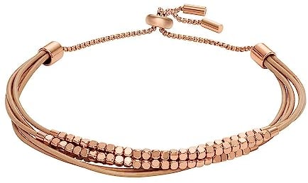 Fossil Armband für Frauen All Stacked Up, Braunes Lederkettenarmband, Länge: 216mm, Breite: 2mm, JF04472791
