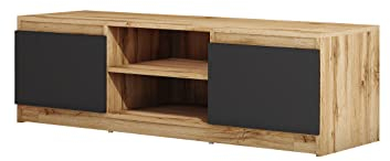 MINIO go for it - Mobile TV DINGO, Mobile Porta TV, Mobili Soggiorno Cassettiera TV, 120 cm, con 2 ante Pieghevoli e 2 Scomparti Aperti - Rovere Wotan/Grafite Nera, Con Retroilluminazione a LED