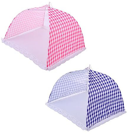 BESTonZON Zusammenklappbare Abdeckhauben Für Lebensmittel, 2 Stück Faltbare Netzhauben Für, 12 Zoll Speiseabdeckung Für Fliegenschutz, Stoffabdeckung Für Obst, Kuchen Und BBQ