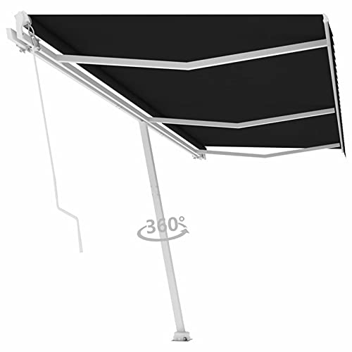 BaraSh Standmarkise Einziehbar Handbetrieben 600x300 cm Balkon Sonnenschutz Einziehbare Markise Sonnenschutzrollo AußEn Garten Schutzwand Anthrazit