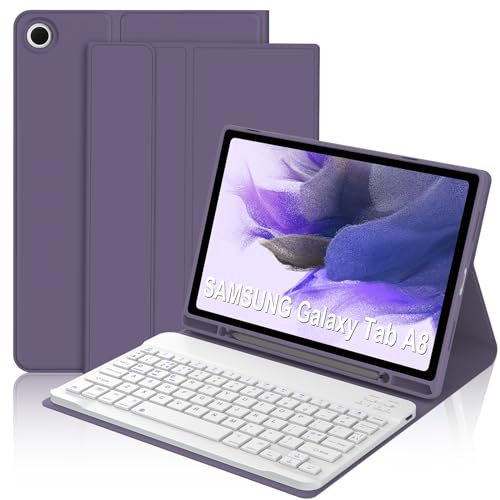 Keyboard Case for Samsung Galaxy Tab A8 10.5, Detachable Wireless Bluetooth Keyboard with Protective Cover and Pencil Holder for Samsung Galaxy Tab A8 10.5 inch 2022 (SM-X200/X205/X207), Purple