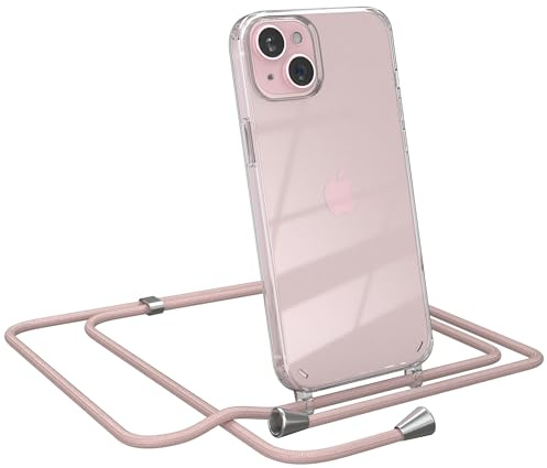 EAZY CASE Handykette kompatibel mit iPhone 15 Plus Handyhülle mit Umhängeband, Handykordel mit Schutzhülle, Silikonhülle, Hülle mit Band, Stylische Kette für Smartphones, Rosé-Gold