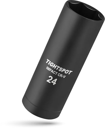 Tightspot 1 2 Inch Drive 24 Mm Deep Impact Socket with Anti Rounding 6 Point Design, Heat Treated CRV Steel, Metric