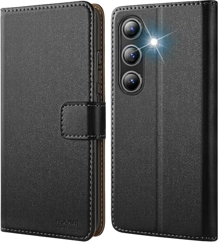 HOOMIL MagFlip Handyhülle für Samsung Galaxy S24 Hülle, Hochwertiges PU-Leder, Klappbar Case Schutzhülle mit Kartenfach & Standfunktion - Schwarz