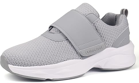 Ortho+rest Herren Diabetiker Wanderschuhe Ödem-Schuhe für Geschwollene Füße Fußgewölbe Unterstützung Orthopädische Sneaker (44,Hellgrau)