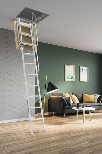 Service Solutions - Scala Retrattile per Soffitta – [VARI MODELLI E MISURE] (A 4 PEZZI PER SOFFITTA, BIANCA – CM 70 X 90 H300)