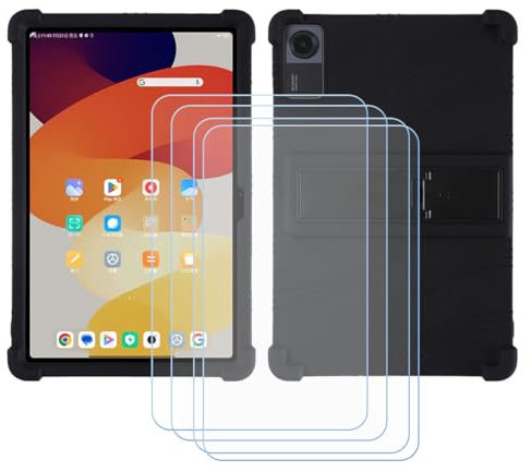 GYDQQKJ Cover per Google Pixel Tablet (10,95) + 4 Pezzi Pellicola Protettiva in Vetro Temperato, Morbido Silicone Custodia Nero TPU Case - HD Schermo Protettore per - Nero