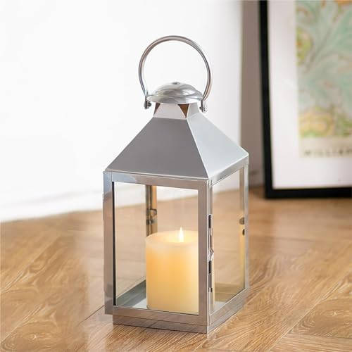 NUPTIO Laternen für Kerzen Grablaterne Draußen: 35cm Metall Friedhof Kerzenlaterne Laterne Silber Urnengrab Wetterfest Windlicht Outdoor Groß Garten Drinnen Gartenlaterne Grab Hängend Geschenk