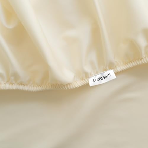 bo&button® Kinder Baby Spannbettlaken, Mako Satin, 100% GOTS Bio Baumwolle, 120 g/m2, Fairtrade, super hochwertig, Bettlaken für Kinderbett, Babybett 70x140 cm, 15 cm Höhe, Buttercream Beige