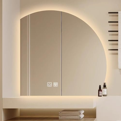 LED Unregelmäßiger Badspiegel Mit Anti Beschlag, Halbrunder Beleuchteter Spiegel Mit Dreifarbenlicht, Wandspiegel Mit Touch-Schalter, 3 Lichtfarben Einstellbar, 6500k, Energiesparlampen ( Size : 70cm/