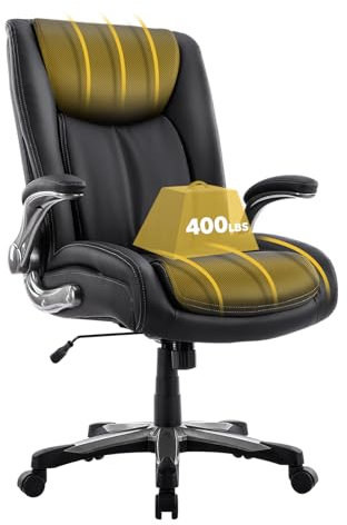COLAMY Big and Tall Office Chair 400lbs, Large Heavy Duty High Back Executive Computer Office Desk Chair Flip-up Arms Wide Thick Seat for Home Office (Black)