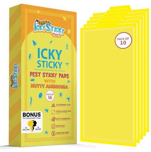 10 PACK Sticky Traps Large Extra Strong Sticky Traps Glue Pads - With 24 Flying Insect Traps for Indoor Outdoor, Home Kitchen, Garage, Garden