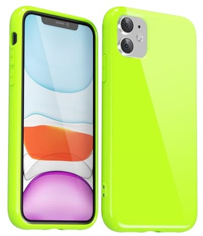 Svanove for iPhone 11 Case Silicone, Glossy Soft Rubber Gel Jelly Cute Protective Plastic Simple Plain Phone Case Cover for Women Girl, Slim Thin Flexible Shockproof TPU, Neon Green Lime
