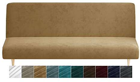 CHELZEN Samt Futon Abdeckung High Stretch Armless Couch Bezüge Spandex Stoff Sofa Bett Slipcover Anti Rutsch Möbel Schutz mit elastischer Boden Maschine Waschbar (Kamel)