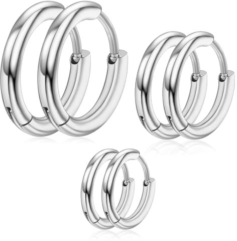 3 Paar Damen Creolen Silber Edelstahl Ohrringe 8/10/12mm Kleine Knorpelohrringe Damen Herren Mädchen Hypoallergene Ohrringe