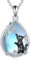 YAFEINI Schwarze Katzen Kette für Damen Sterling Silber Katzen Anhänger Halskette mit Mondstein Schwarzer Katzen Schmuck Geschenke für Katzenliebhaber (Schwarze Katze)