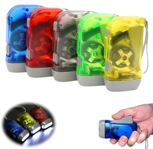 Yiokii 5 Pack Hand Crank Flashlight, Hand Crank Emergency Flashlight, Portable 3 LED Flashlights with Wrist Rope, Ideal for Camping, Outdoor Sports, Car, Power Outages, Emergency Kits